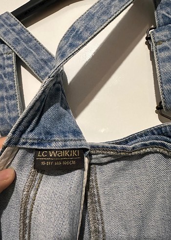 Nakışlı Mavi Denim Kadın Salopet Midi Boy - Görsel 3