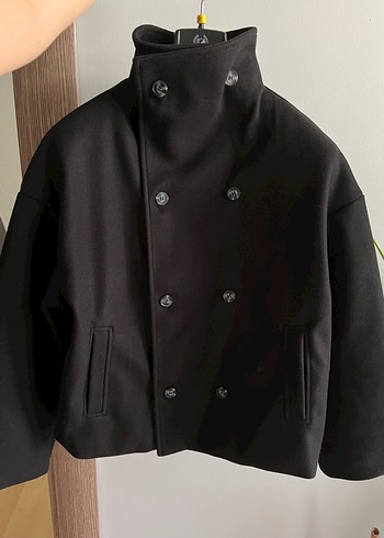 SHEIN Düğmeli Siyah Midi Kadın Kaban - Görsel 2