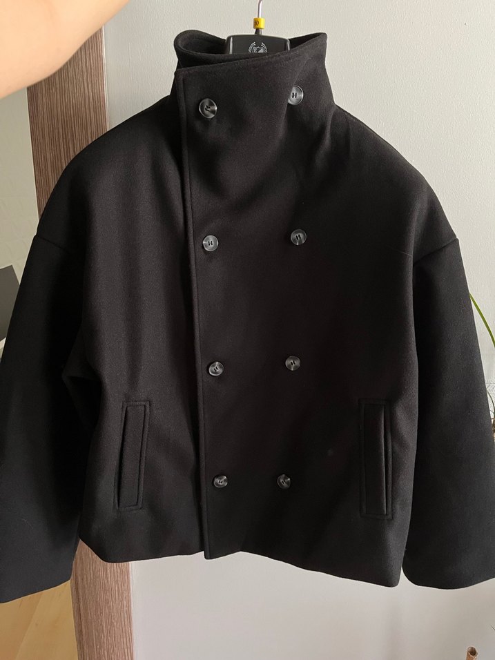 SHEIN Düğmeli Siyah Midi Kadın Kaban - Görsel 2