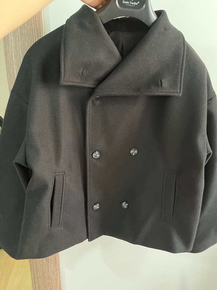 SHEIN Düğmeli Siyah Midi Kadın Kaban - Görsel 3