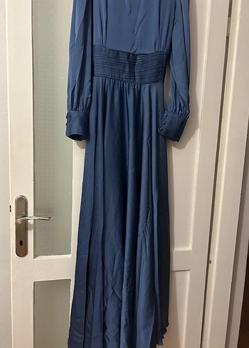 Uzun Lacivert Tesettür Abiye Elbise - Görsel 2