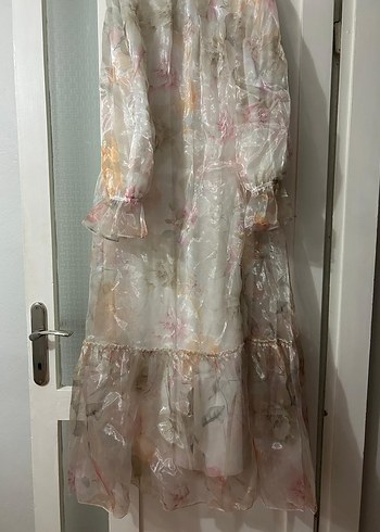 Uzun Kol, Yüksek Yakalı Bohem Beyaz Elbise - Görsel 2