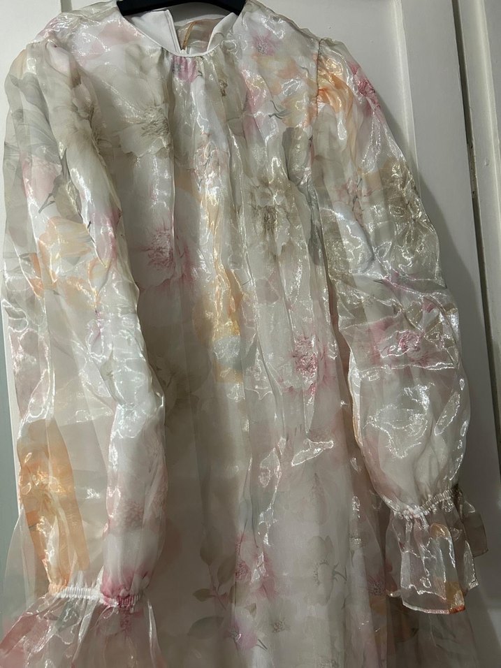 Uzun Kol, Yüksek Yakalı Bohem Beyaz Elbise - Görsel 3