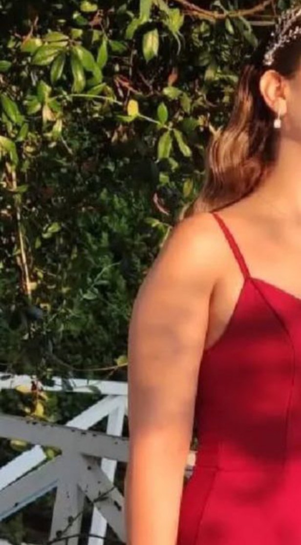 Bordo Uzun V Yaka Saten Elbise - Görsel 2