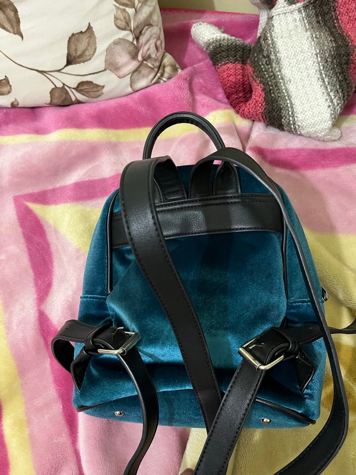 Mavi Marka Kadın Kadife Sırt Çantası, Mavi, Tokalı - Görsel 2