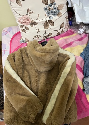 Bershka Kahverengi Kapüşonlu Kadın Peluş Ceket - Görsel 2