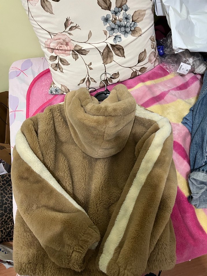 Bershka Kahverengi Kapüşonlu Kadın Peluş Ceket - Görsel 2