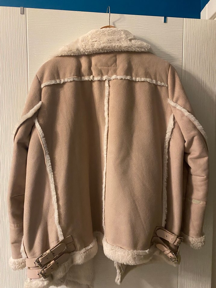 Pembe/bej Süet Kürklü mont - Görsel 2