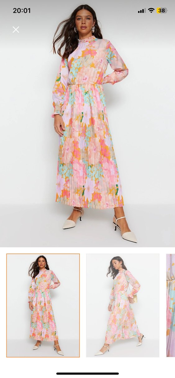 Trendyol Milla Pembe çok renkli Piliseli Uzun çiçekli Elbise - Görsel 2