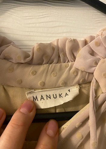 Manuka Bej Uzun Kollu Fırfırlı Bohem Uzun Elbise - Görsel 2