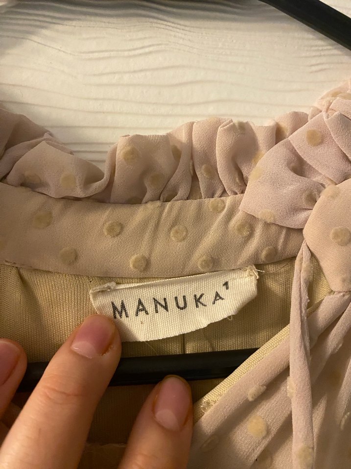 Manuka Bej Uzun Kollu Fırfırlı Bohem Uzun Elbise - Görsel 2