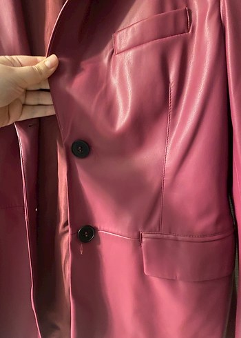Bershka Blazer Pembe Ceket Kadın Suni Deri - Görsel 3