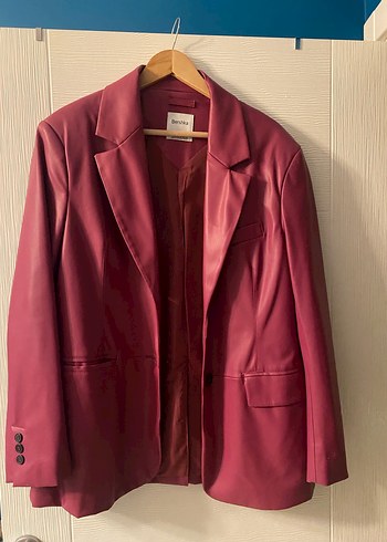 Bershka Blazer Pembe Ceket Kadın Suni Deri - Görsel 2