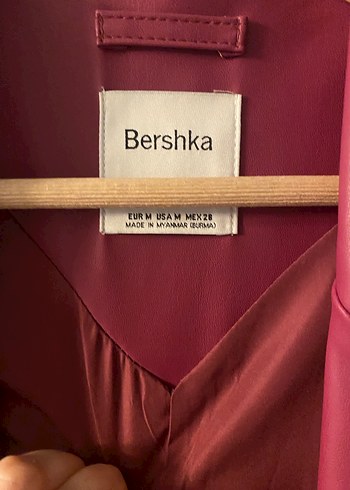 Bershka Blazer Pembe Ceket Kadın Suni Deri - Görsel 4