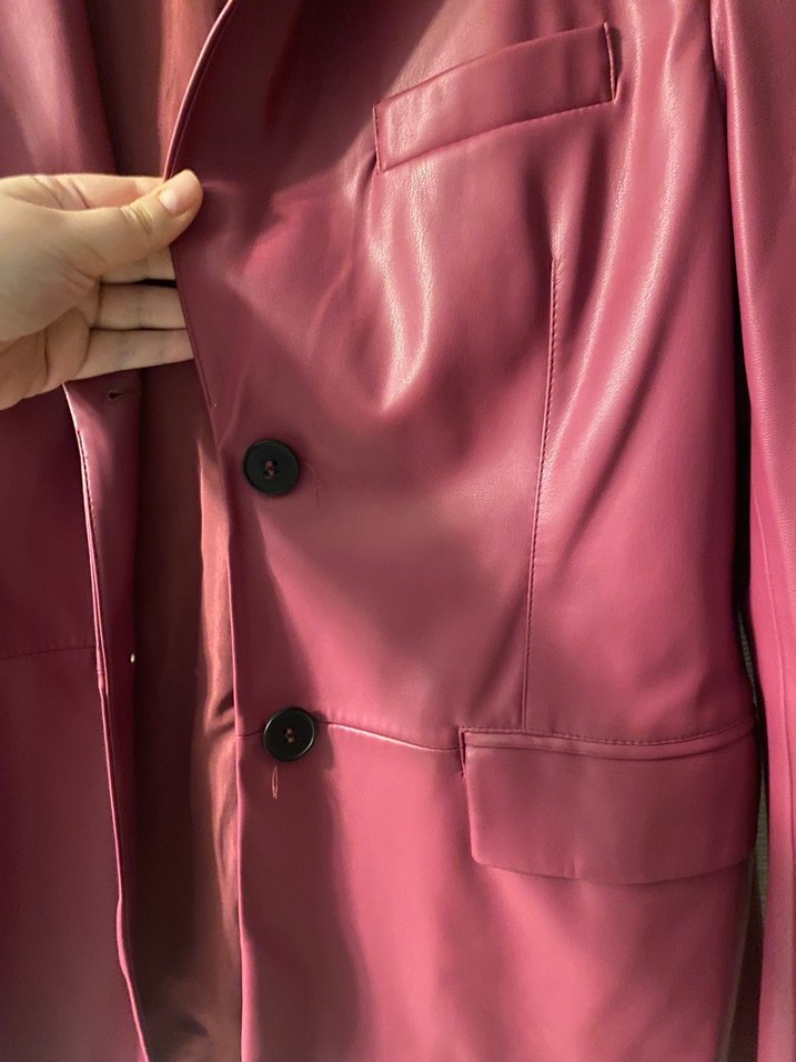 Bershka Blazer Pembe Ceket Kadın Suni Deri - Görsel 3