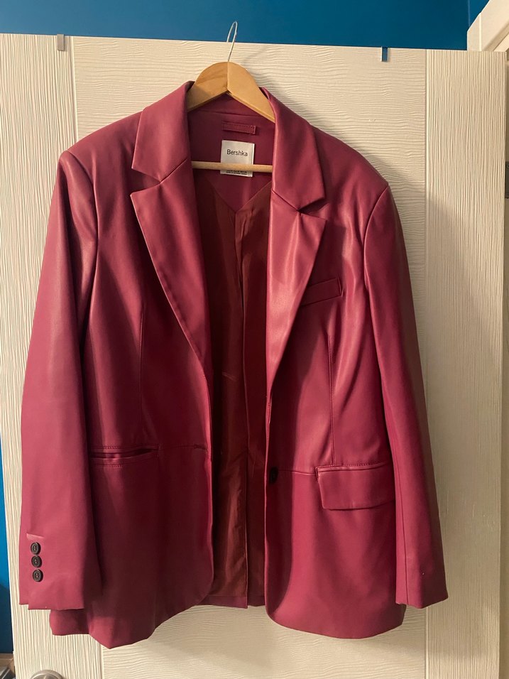 Bershka Blazer Pembe Ceket Kadın Suni Deri - Görsel 2