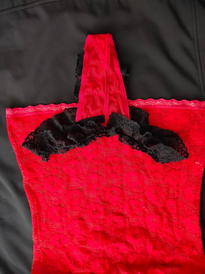 Kırmızı Siyah Dantel Gotik dantel üst ve seçenek All-time - Görsel 5