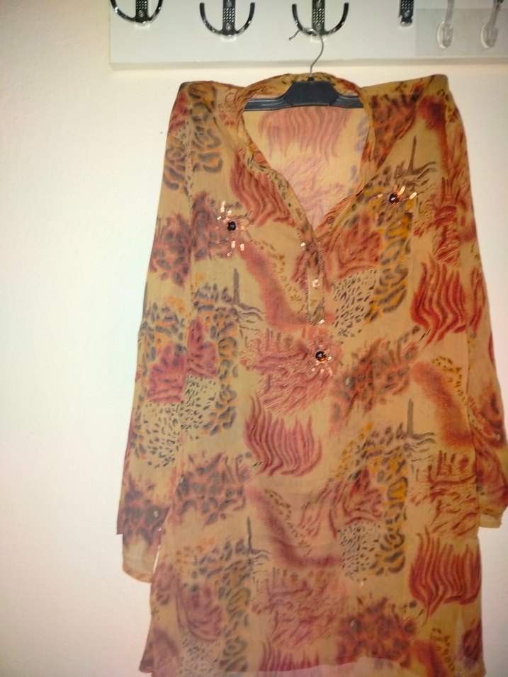 Uzun Kollu Bohem Bağlama Desenli Bluz - Görsel 2