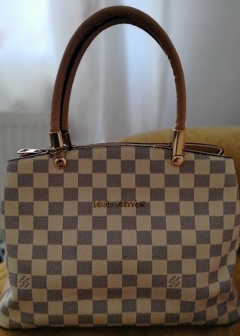 Bej Kare Desenli Deri Kadın Çanta - Görsel 2