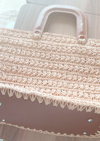 Bej Örgü Detaylı Bohem Kadın Çanta - Görsel 6