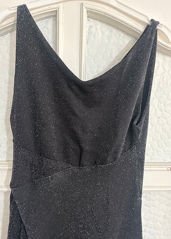 Kadın Siyah Uzun Drapeli V Yaka Elbise - Görsel 2