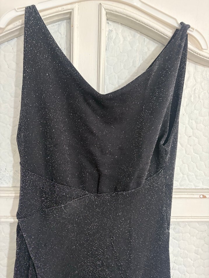 Kadın Siyah Uzun Drapeli V Yaka Elbise - Görsel 2