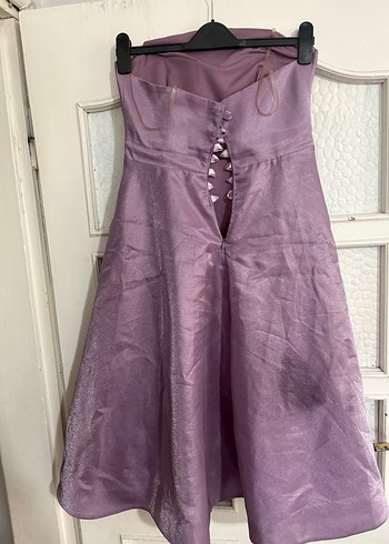 Parlak Mor Straplez Uzun Abiye Elbise - Görsel 3