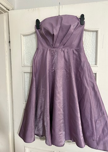 Parlak Mor Straplez Uzun Abiye Elbise - Görsel 2