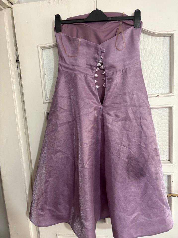 Parlak Mor Straplez Uzun Abiye Elbise - Görsel 3