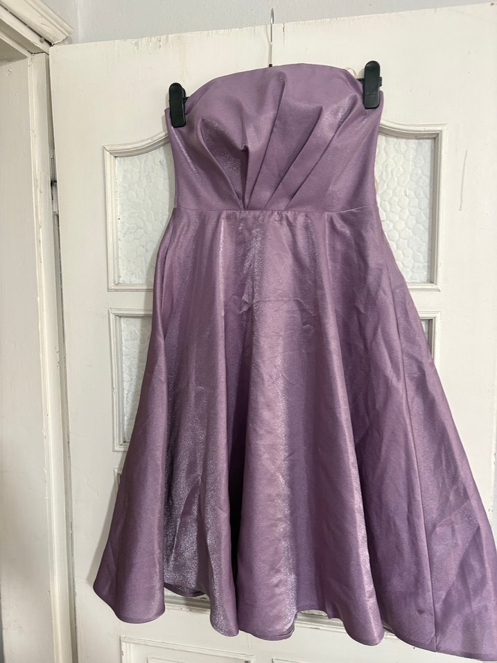 Parlak Mor Straplez Uzun Abiye Elbise - Görsel 2