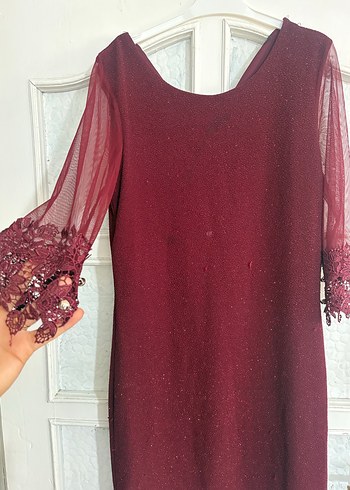 Bordo Dantelli Midi Bohem Elbise - Görsel 2