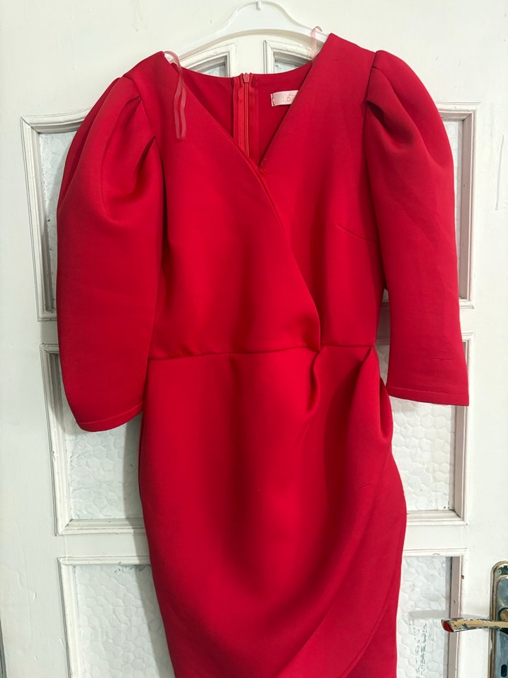 Kadın Kırmızı Midi Elbise - Görsel 2