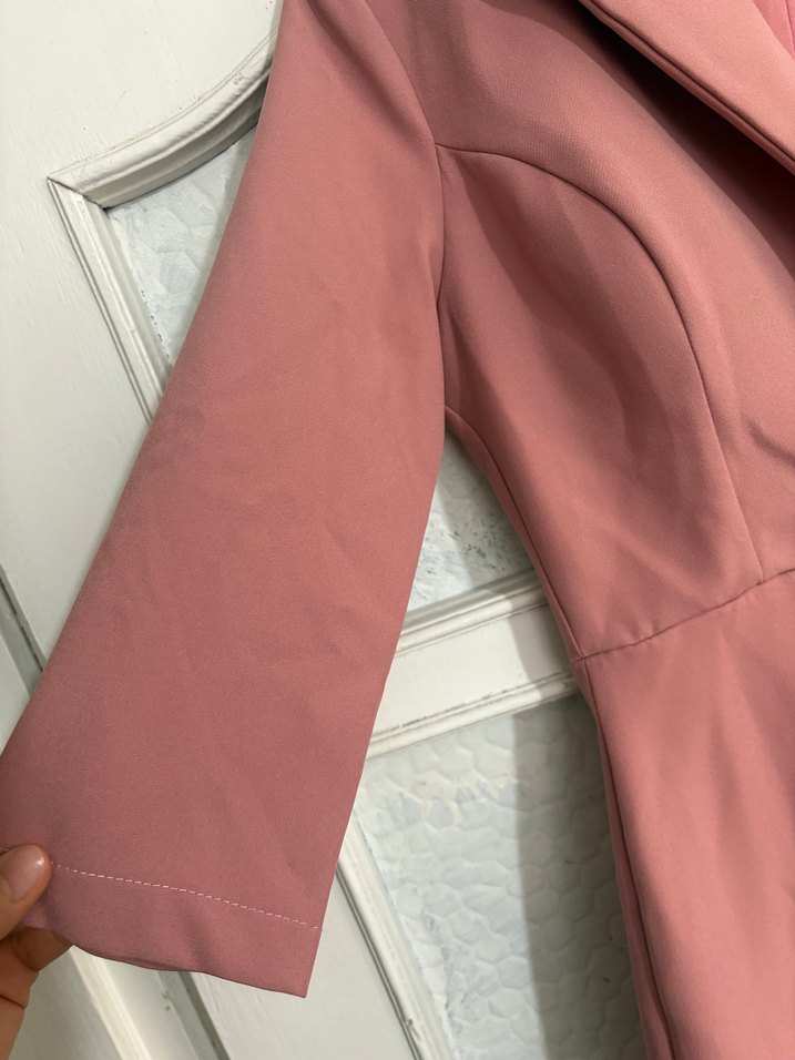 Uzun Pembe Kadın Ofis Klasik Kaban - Görsel 3