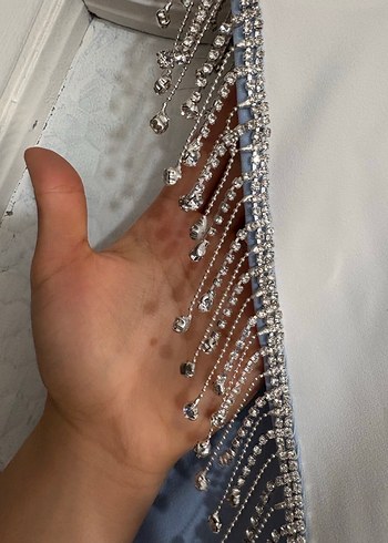 Mavi Drapeli Uzun Kadın Abiye Elbise - Görsel 2