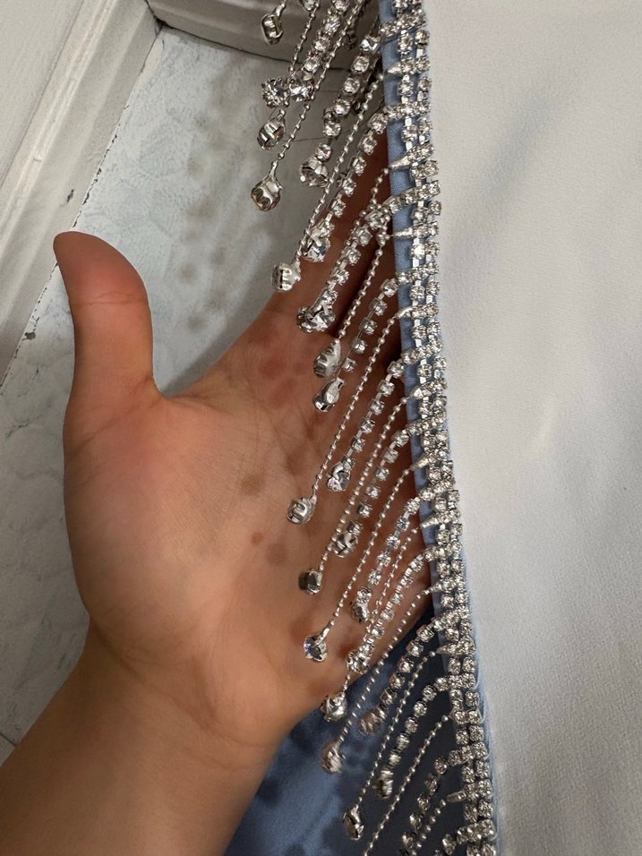 Mavi Drapeli Uzun Kadın Abiye Elbise - Görsel 2