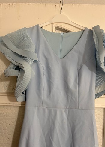 Mavi V Yakalı Uzun Abiye Elbise - Görsel 2