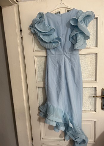 Mavi V Yakalı Uzun Abiye Elbise - Görsel 3