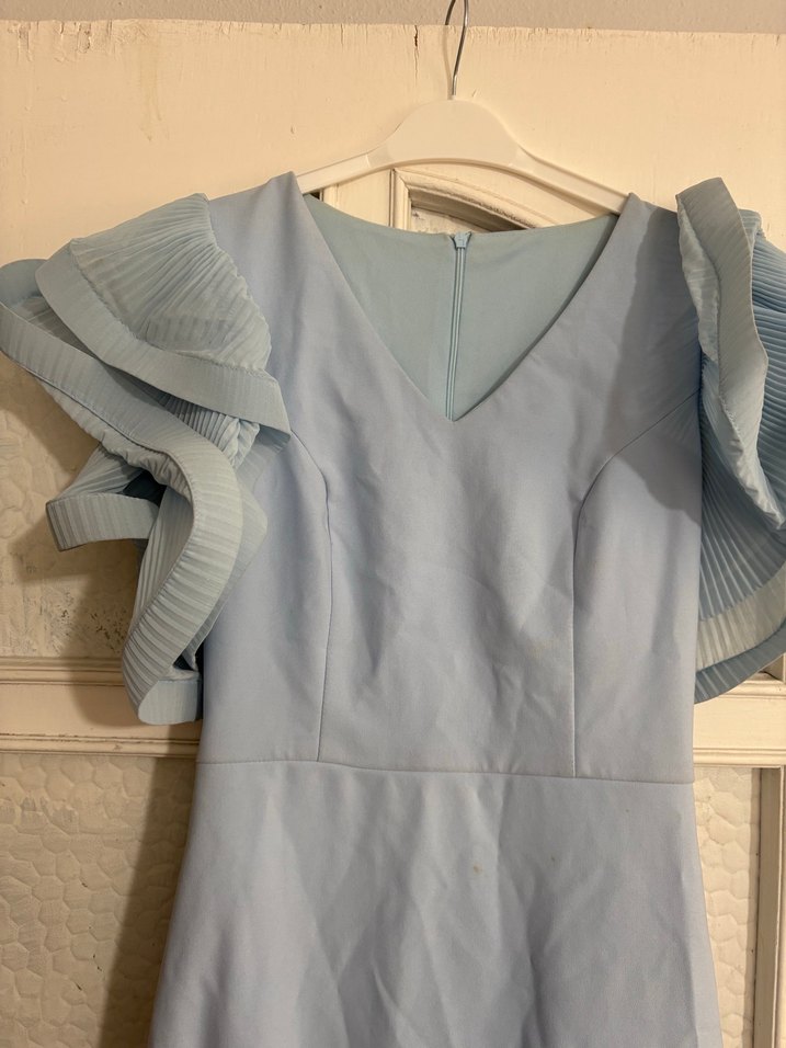 Mavi V Yakalı Uzun Abiye Elbise - Görsel 2