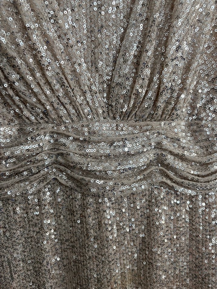 Bej Parlak Yılan Desenli Uzun Abiye Elbise - Görsel 4