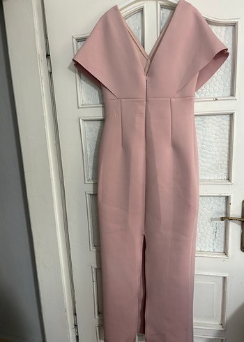 Bej Drapeli V Yakalı Uzun Abiye Elbise - Görsel 2