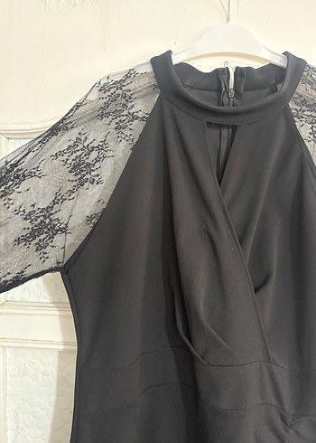 Drapeli Siyah Gotik Uzun Kollu Elbise - Görsel 2