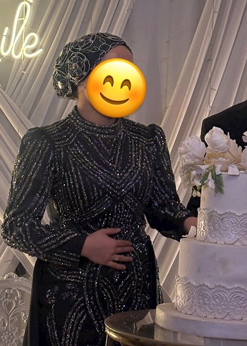 Uzun Kollu antrasit  Payetli Gece Elbisesi nişanımda giyindim - Görsel 3