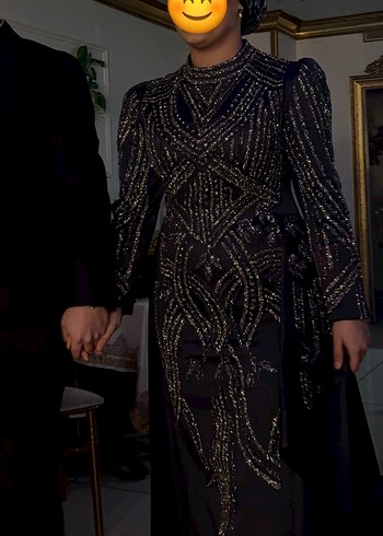Uzun Kollu antrasit  Payetli Gece Elbisesi nişanımda giyindim - Görsel 2