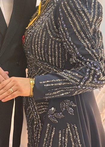 Uzun Kollu antrasit  Payetli Gece Elbisesi nişanımda giyindim - Görsel 7