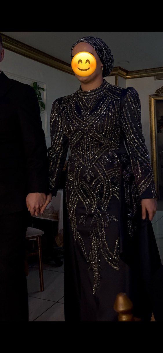 Uzun Kollu antrasit  Payetli Gece Elbisesi nişanımda giyindim - Görsel 2