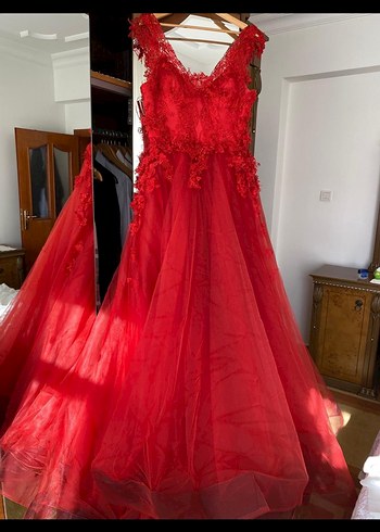 Kırmızı Dantel kına elbisesi S-M uyumlu - Görsel 2