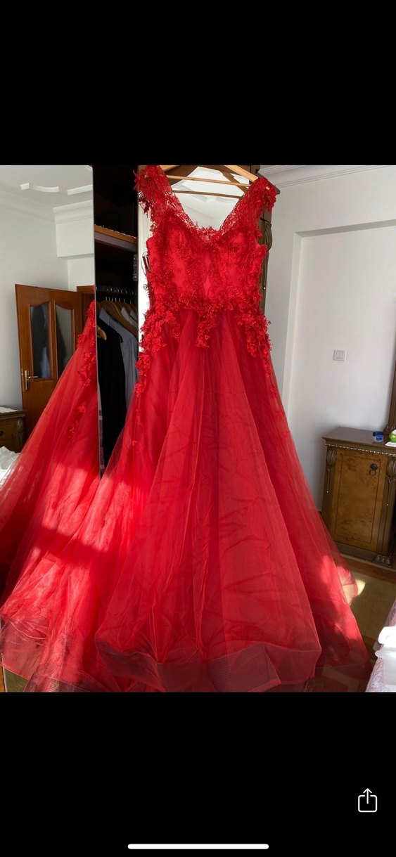 Kırmızı Dantel kına elbisesi S-M uyumlu - Görsel 2