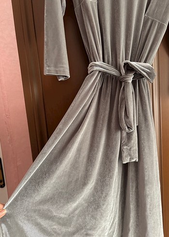 Gri Süet Uzun Elbise - Görsel 2
