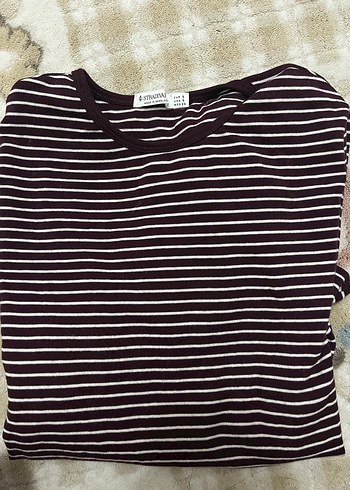 Bordo beyaz çizgili basic - Görsel 5