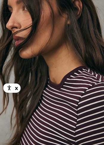 Bordo beyaz çizgili basic - Görsel 2